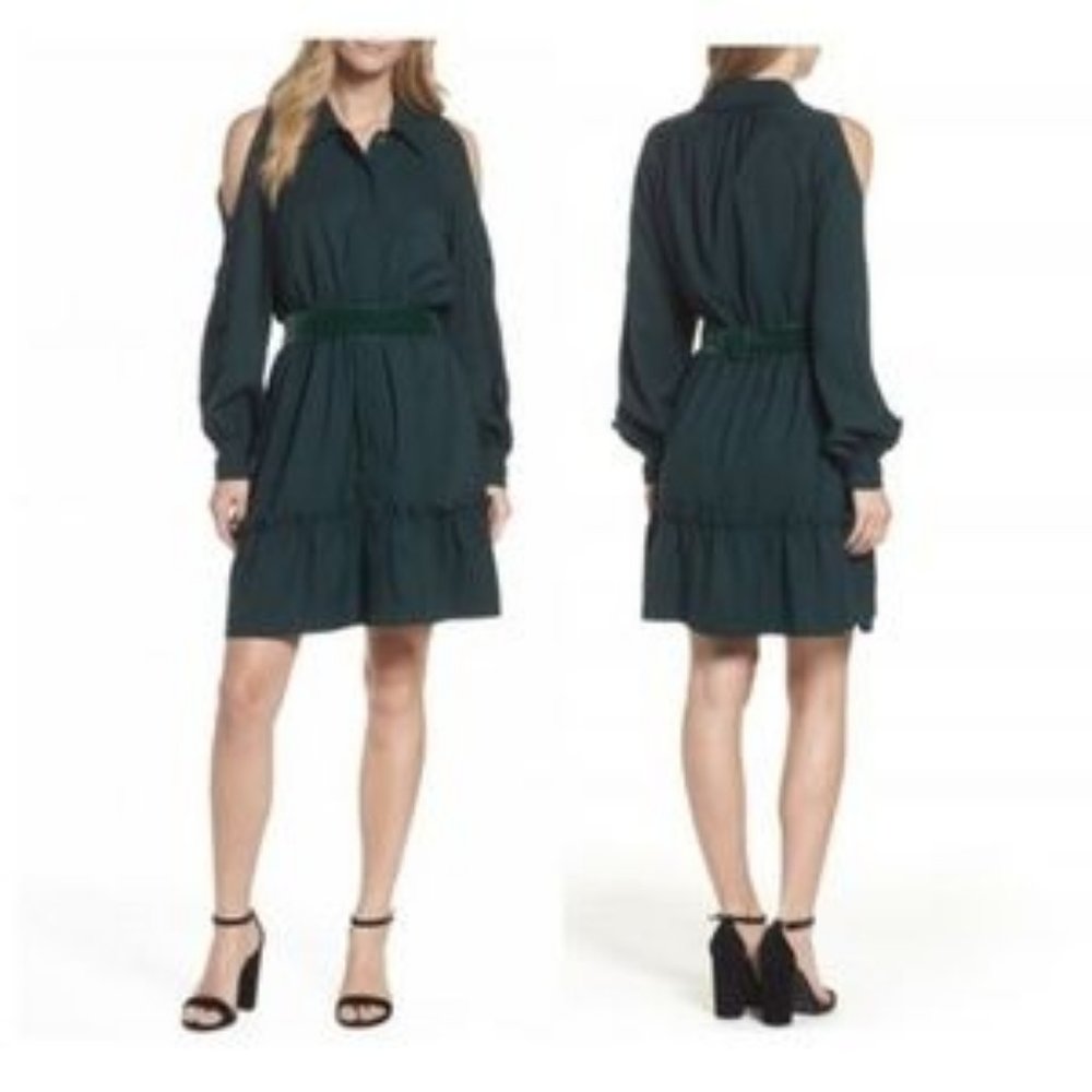Eliza J Emerald Green Cold Shoulder Shirt Dress Size 8 Brand New With Tags